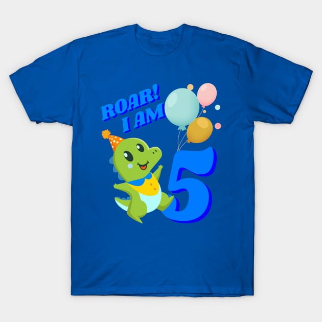 5th Birthday Child Kid Dino Dinosaur ROAR T-Shirt by Little Treasures